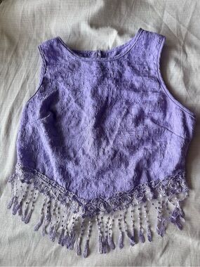 SHEIN Lavender Cropped Lace Fringe Tank Top